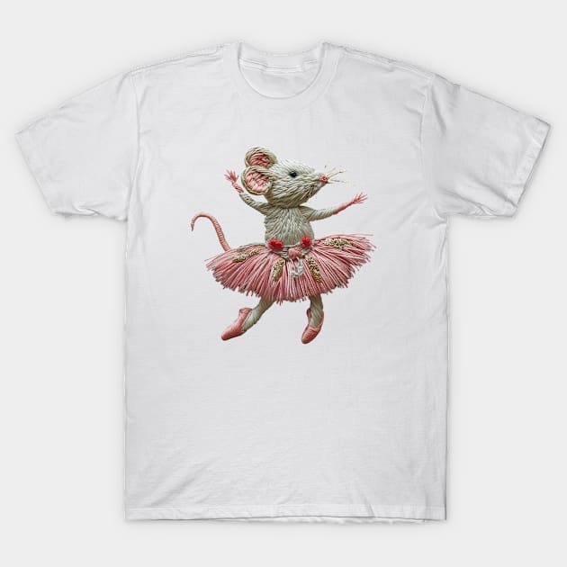 Stitch and Twirl: Adorable White Mouse in Balletic Bliss T-Shirt by Iron Creek